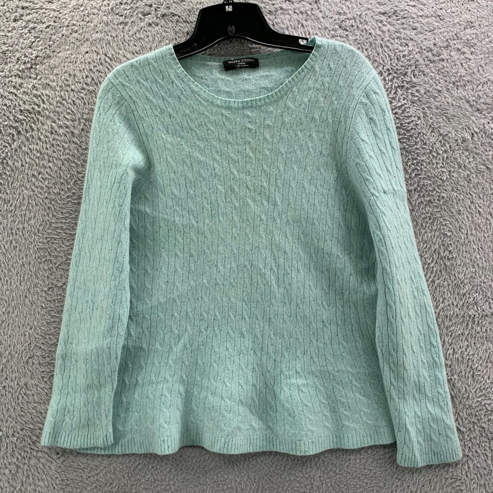 Valerie Stevens Sweater Womens Medium Top 2 Ply Cashmere Blue*